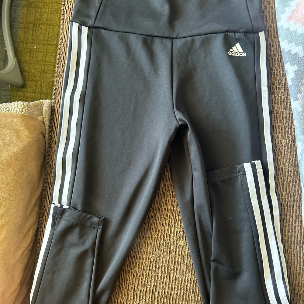 Adidas Black and White Leggings with High Waistband